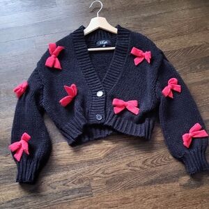Black Cardigan with Red Bows